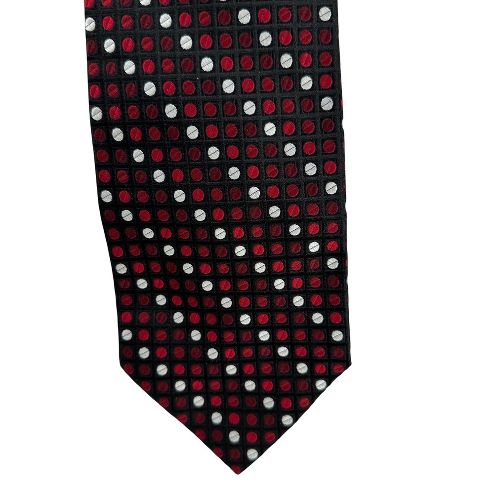 Stafford Essentials Mens Handmade Silk Tie Black Red Silver Dot Geometric Church